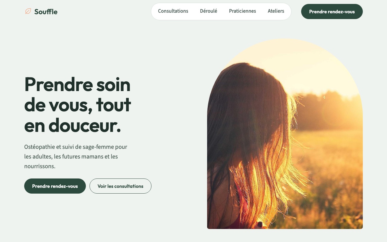 Page d'accueil du template Souffle